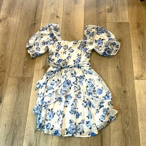 Trixxi white and blue floral off the shoulder dress